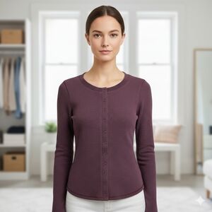TNA (Aritzia) Women's Cozy Lounge Plum Wafflex Henley Long Sleeve Size S